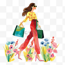 粉色花朵高跟鞋图片_妇女节女人手绘购物卡通元素