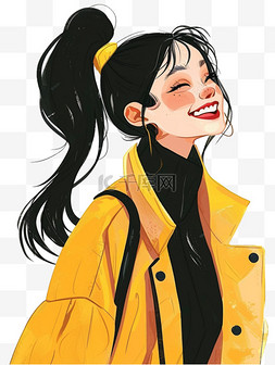 黄色时尚背景图片_时尚女孩手绘开心卡通元素