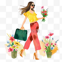 粉色花朵高跟鞋图片_妇女节女人购物元素卡通手绘