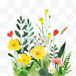 春天草地背景图片_元素春天植物花草手绘