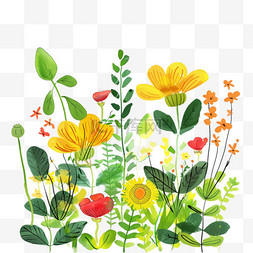 手绘绿色花草图片_春天植物手绘元素花草