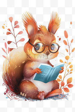 红色可爱眼镜图片_手绘可爱动物松鼠插画元素