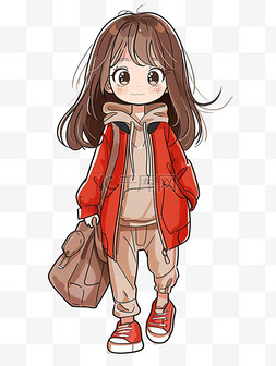 提着包的女孩图片_可爱学生背着手绘书包卡通元素
