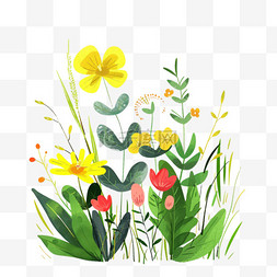 春天的花草地图片_手绘元素春天植物花草