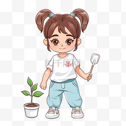植树节女孩植树手绘卡通元素