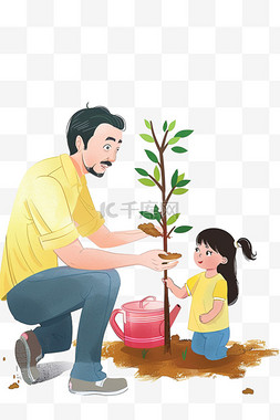 植树节可爱孩子植树卡通元素手绘