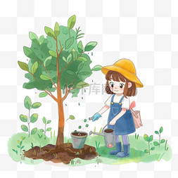 植树节背景图片_植树节手绘女孩植树卡通元素