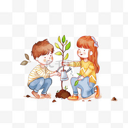 植树节海报简约图片_植树节孩子植树手绘元素简约