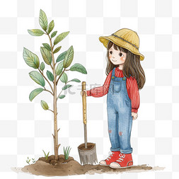 可爱女孩植树卡通手绘植树节元素