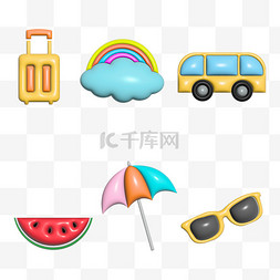 夏季遮阳伞图片_AI膨胀风西瓜遮阳伞墨镜旅游图标