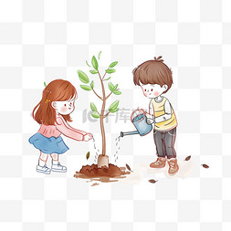 植树海报海报图片_元素植树节孩子植树简约手绘