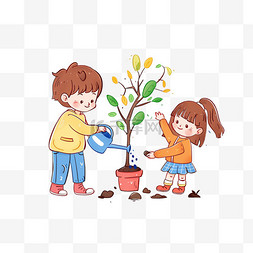 植树节插画海报图片_植树节孩子简约手绘植树元素