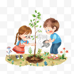 站在树上的女孩图片_植树植树节卡通手绘免抠元素