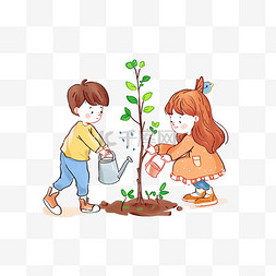 孩子简约海报图片_孩子植树节植树简约手绘元素