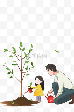 可爱孩子植树卡通手绘元素植树节