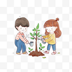 植树节海报简约图片_植树节孩子手绘植树简约元素