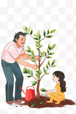 植树节简约图片_卡通植树节可爱孩子植树手绘元素
