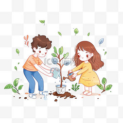 孩子简约海报图片_植树节手绘孩子植树简约元素
