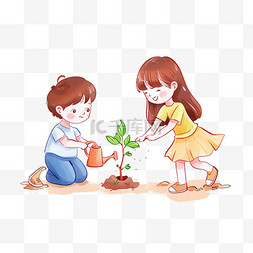 植树节海报简约图片_植树节孩子简约植树手绘元素