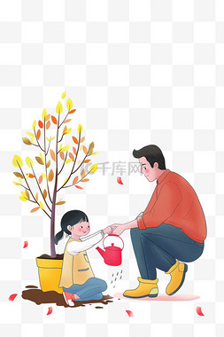 可爱孩子植树卡通手绘植树节元素