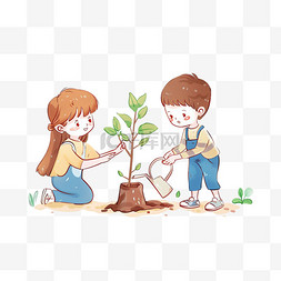 植树植树节孩子简约手绘元素