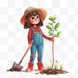 植树节可爱女孩植树手绘元素卡通