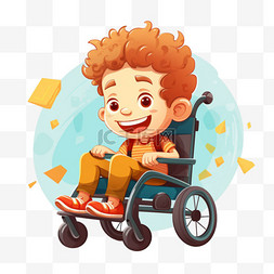 轮椅男孩元素立体免抠图案素材