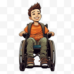 轮椅男孩元素立体免抠图案数字艺