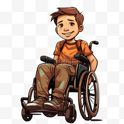 轮椅男孩元素立体免抠图案ai绘画