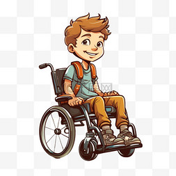 轮椅男孩元素立体免抠图案纹理
