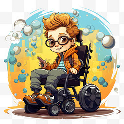 轮椅男孩图片_轮椅男孩元素立体免抠图案质感
