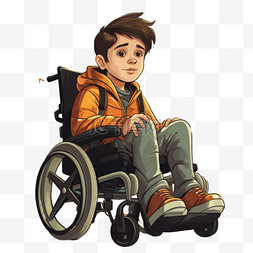 轮椅男孩元素立体免抠图案卡通