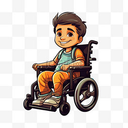 轮椅男孩元素立体免抠图案艺术