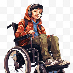 轮椅男孩图片_轮椅男孩元素立体免抠图案真实