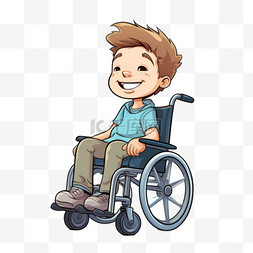 轮椅男孩元素立体免抠图案特色