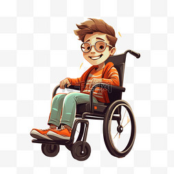 轮椅男孩元素立体免抠图案绘画