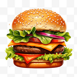 汉堡图案图片_美食汉堡元素立体免抠图案3d