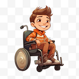 轮椅男孩元素立体免抠图案图形