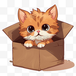 创意纸箱小猫元素立体免抠图案