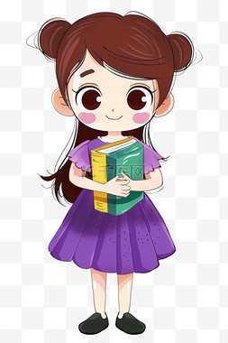 可爱女孩穿着紫色手绘连衣裙卡通