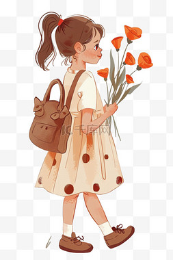 时尚包包图片_妇女节女人拿着鲜花元素卡通手绘