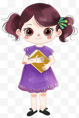 元素可爱女孩穿着紫色连衣裙卡通