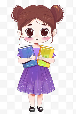 卡通可爱女孩穿着紫色连衣裙手绘