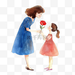 鲜花插画背景图片_卡通手绘妇女节孩子送妈妈鲜花元