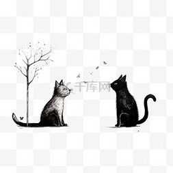 质感黑白图片_质感黑白小猫元素立体免抠图案
