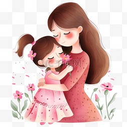 手绘拥抱母亲图片_妇女节卡通母女手绘元素