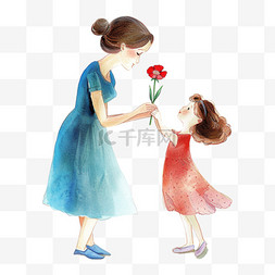 康乃馨实图图片_妇女节孩子送妈妈鲜花卡通元素手