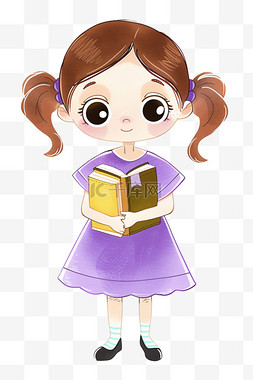 手绘可爱女孩穿着紫色连衣裙卡通