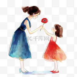 红色鲜花背景图片_孩子送妈妈鲜花卡通手绘妇女节元