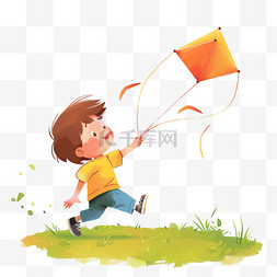放风筝背景图片_春天卡通手绘男孩放风筝元素